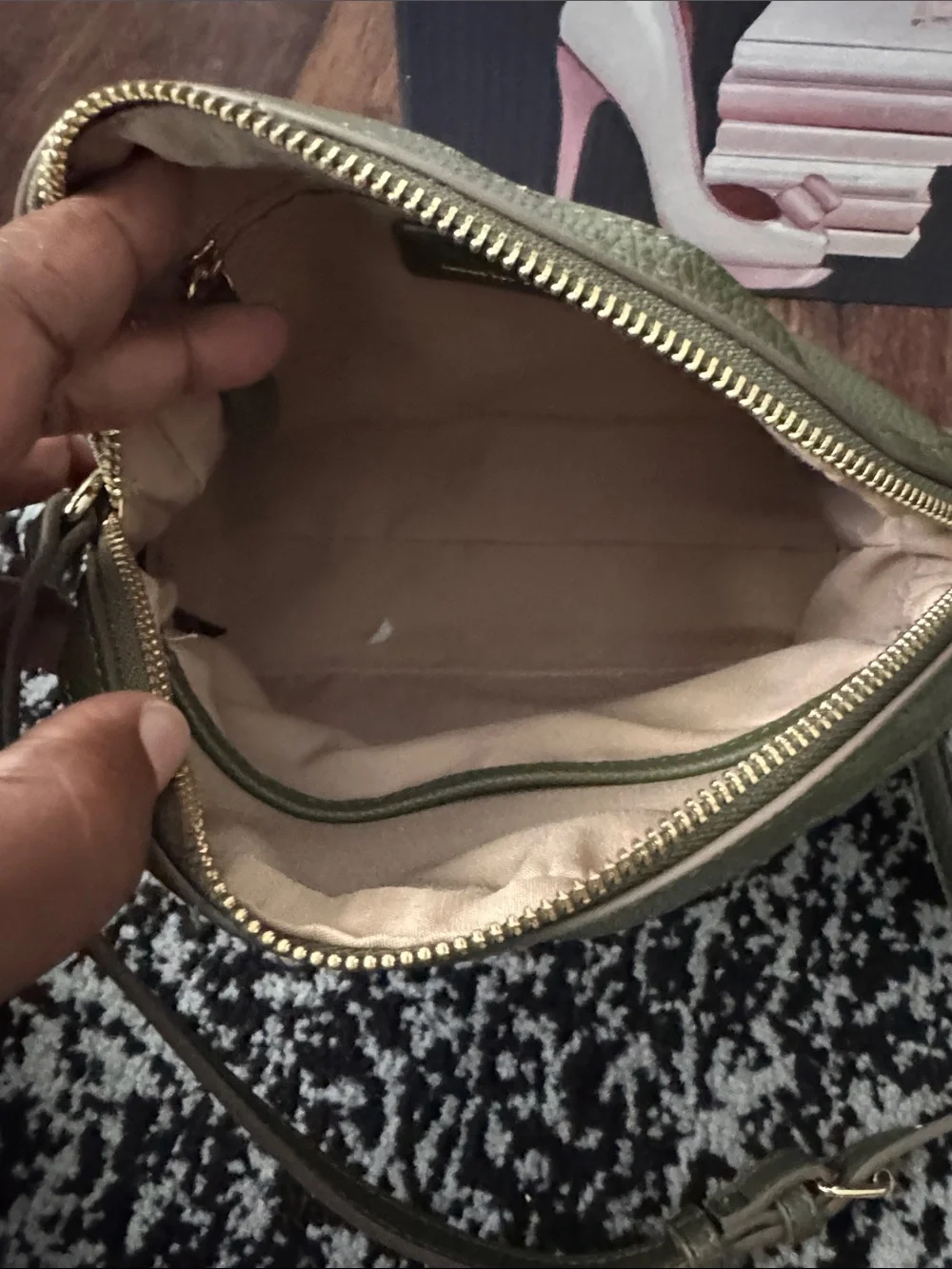 Nanette Lenore Olive Green Pebbled Leather Dome Crossbody with Gold Accent - Picture 4 of 5